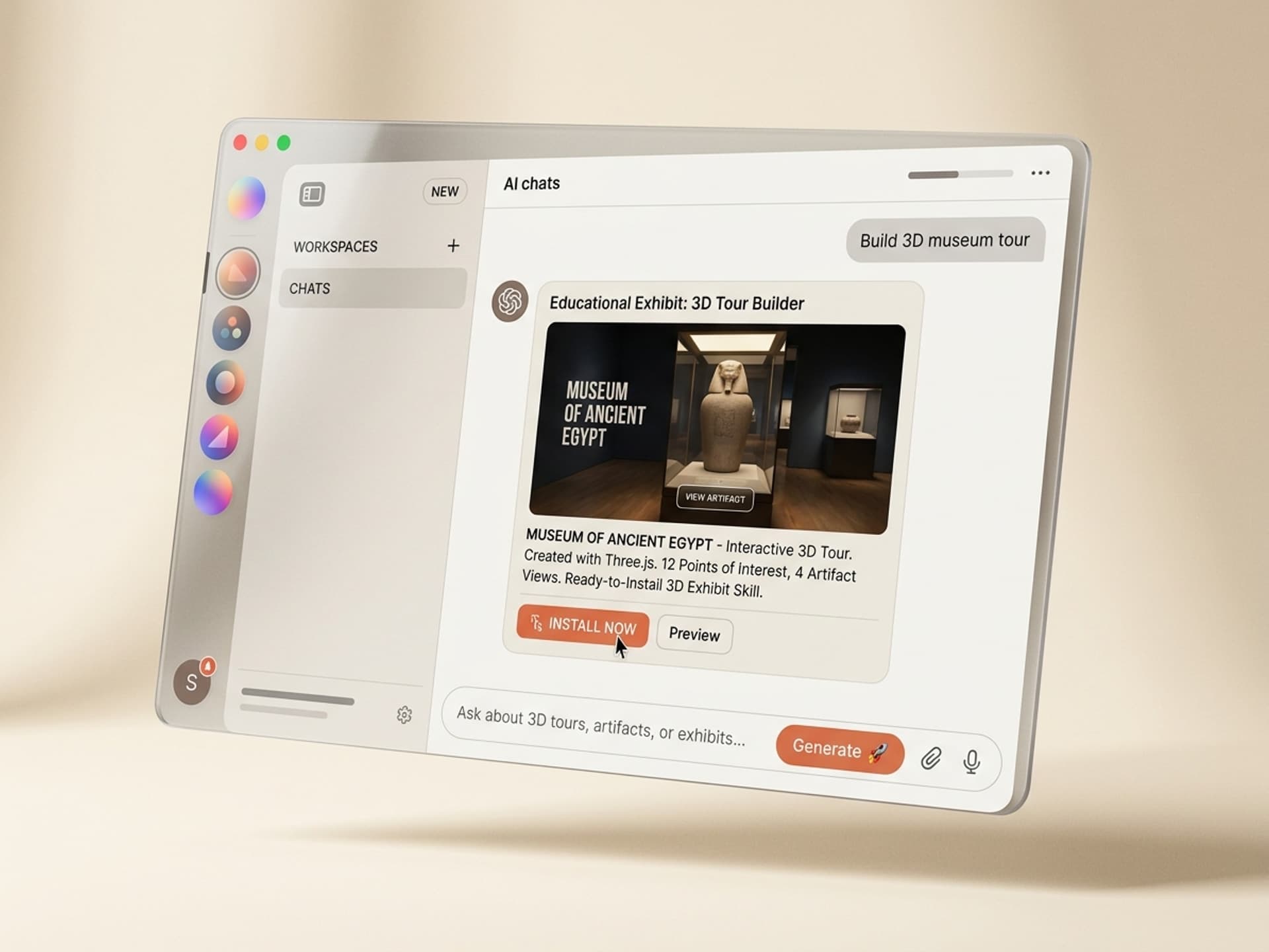 शैक्षिक थ्रीडी संग्रहालय प्रदर्शनीहरूका लागि उत्कृष्ट एआई सिपहरू २०२६ - Vibe Skills preview