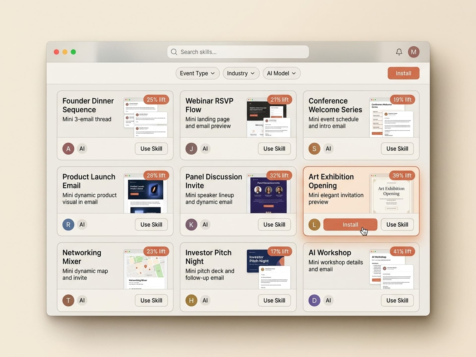 Labākās AI prasmes pasākuma uzaicinājuma e-pasta dizainā 2026. gadā - Vibe Skills preview